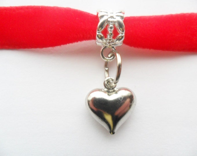 Velvet choker with heart pendant and a width of 1/2” Red Ribbon Choker Necklace (pick your neck size)