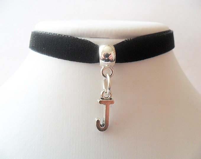 Initial J letter Velvet choker with charm pendant and a width of 3/8” Ribbon Choker Necklace