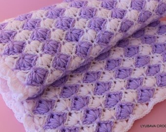 Crochet Baby Blanket PATTERN Lilac Lily, Crochet Puff Stitch Flower Tutorial, Baby Shower DIY Gift Instant Download Lyubava Pattern PDF No.4