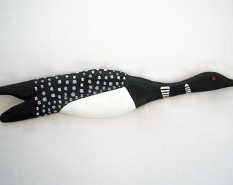 Hand carved and painted wood Loon wall sculpture by Randy & Elaine Fisher , a bird carving. FISHER WILDLIFE
