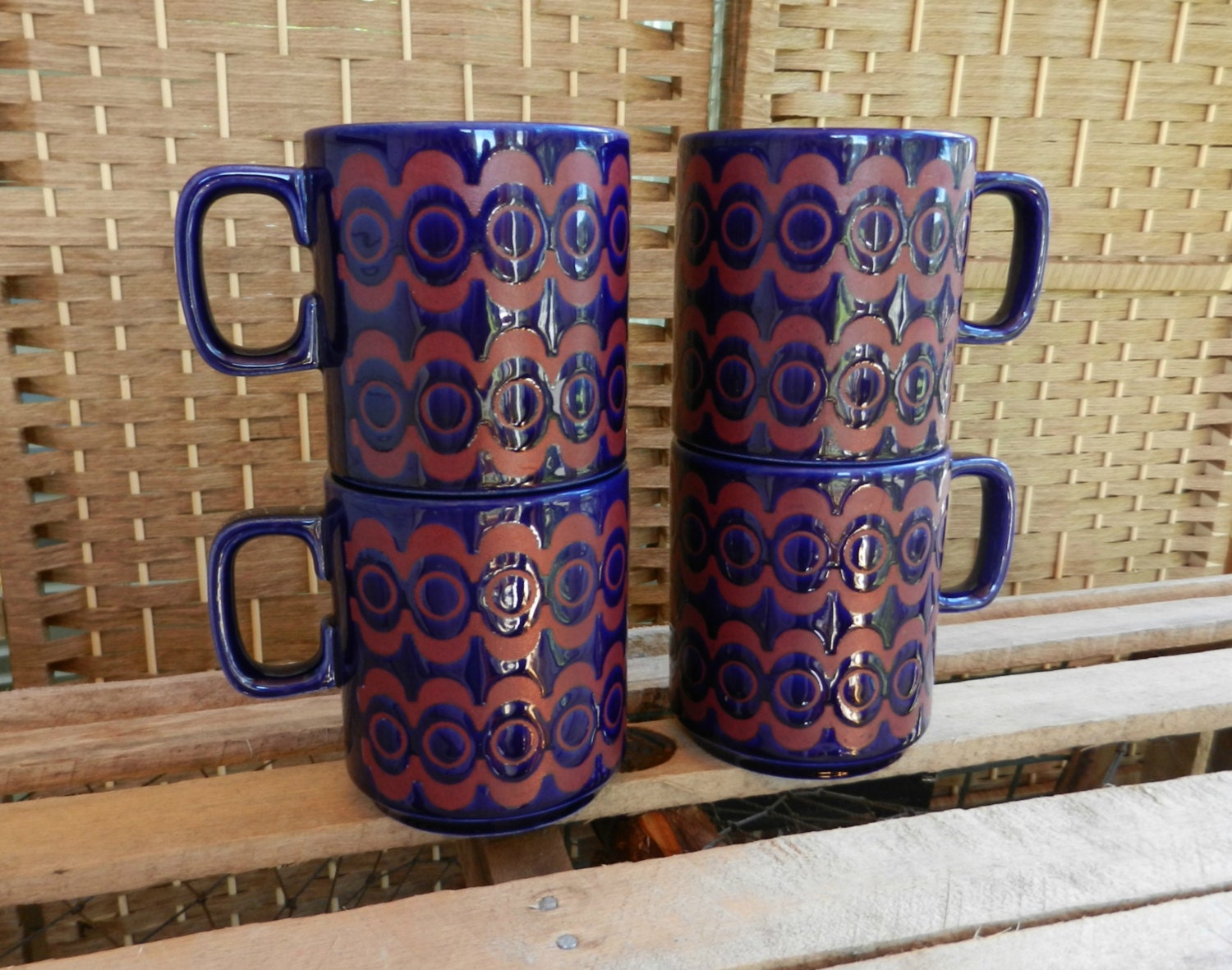 Vintage Set of Four Hornsea Mugs, Made in England Haute Juice