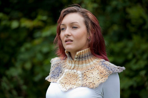 Tan Neck Warmer Pentagon Cowl Ombre Knit by LookingGlassDesigns1