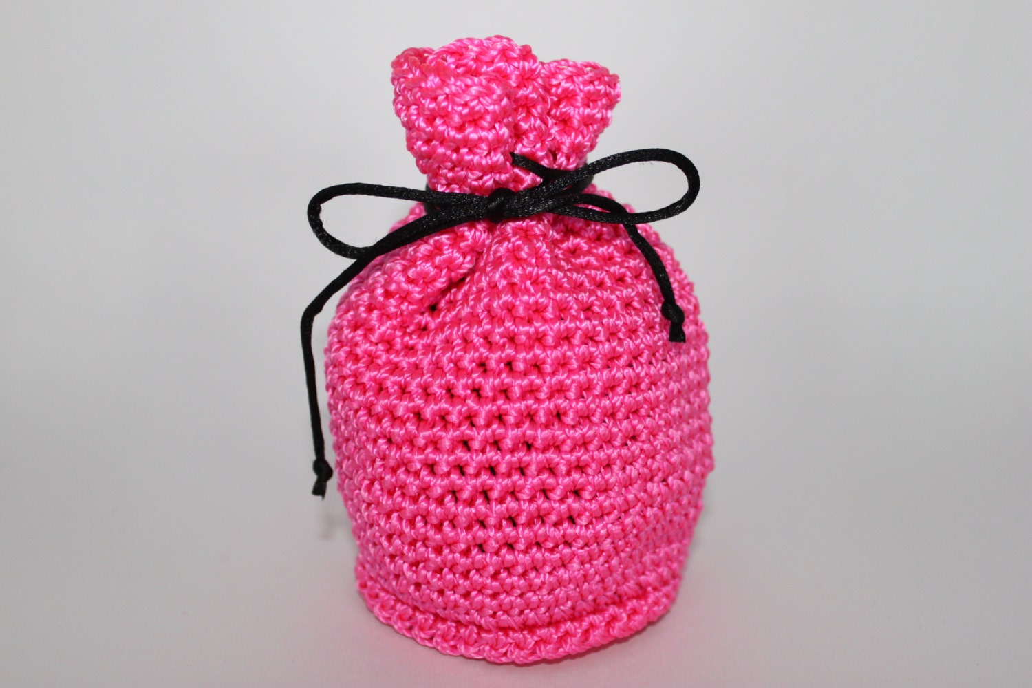 Crocheted drawstring dicebag dice bag neon pink dungeons and
