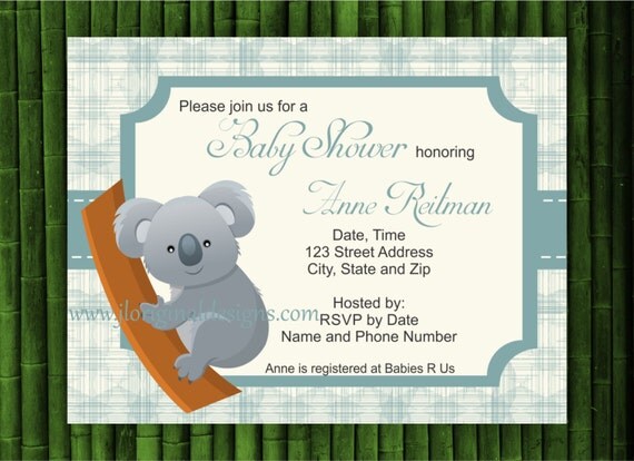 koala baby shower invitations JLOriginalDesigns Etsy Shower Invitation Koala bear by Baby on