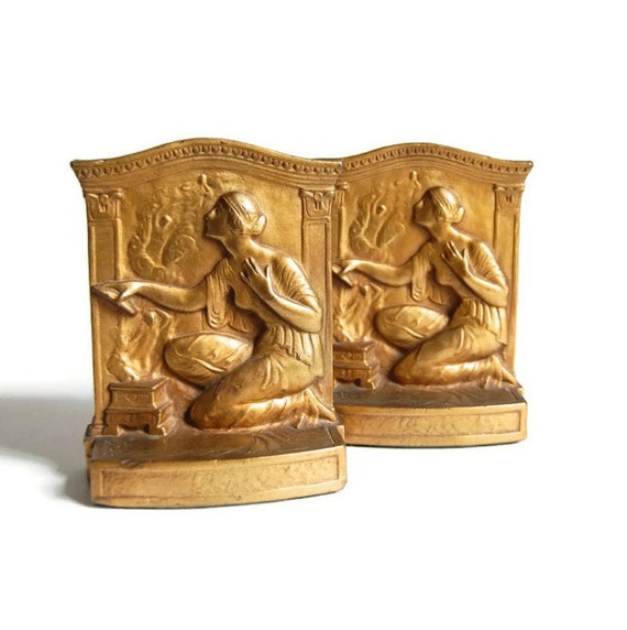 Armor Bronze Pandora Figural Bookends Antique Art Deco Art