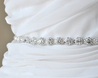 Ready To Ship - Rhinestone encrusted bridal belt, Crystal Belt, Bridal Sash 14"-36"