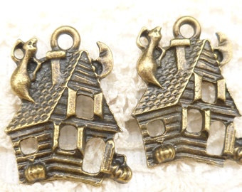 Halloween Haunted House Charms Pendants, Antique Bronze (6)