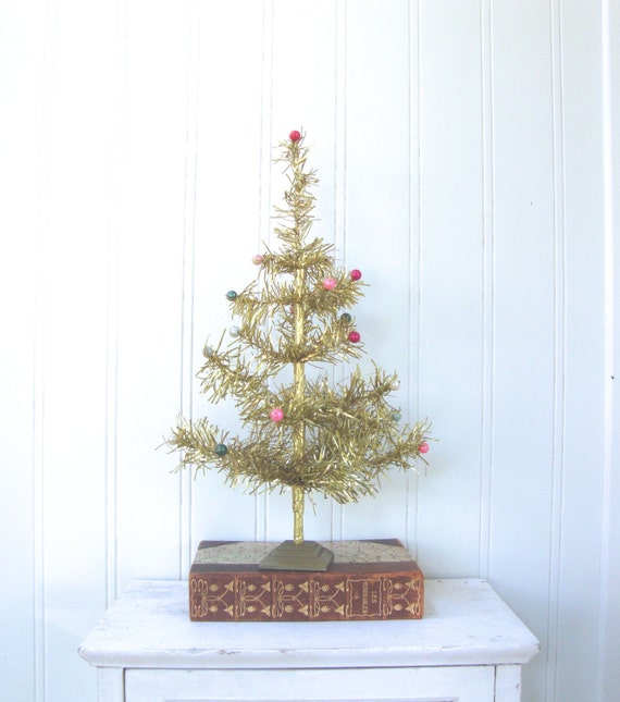 vintage christmas tree gold tinsel beads wood by iwantvintage vintage christmas tree gold tinsel beads wood by iwantvintage