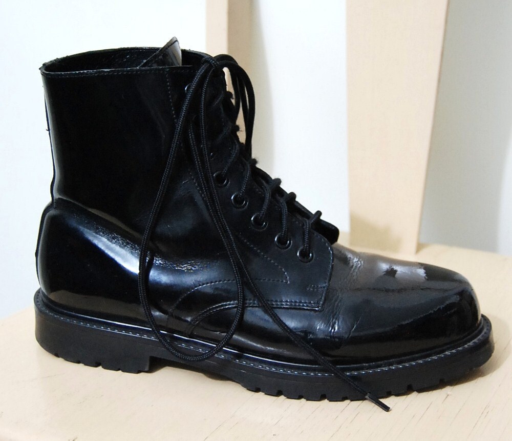 90s Vintage BLACK LEATHER Mens Boots SHINY Patent by cruxandcrow