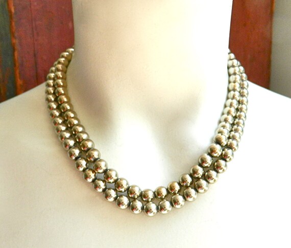 Vintage MONET Necklace Double Strand Silver Tone Pearl Beads