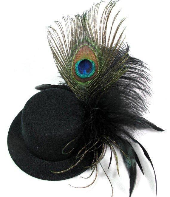 Items similar to Mini Top Hat with Peacock Feather Hair Clip on Etsy
