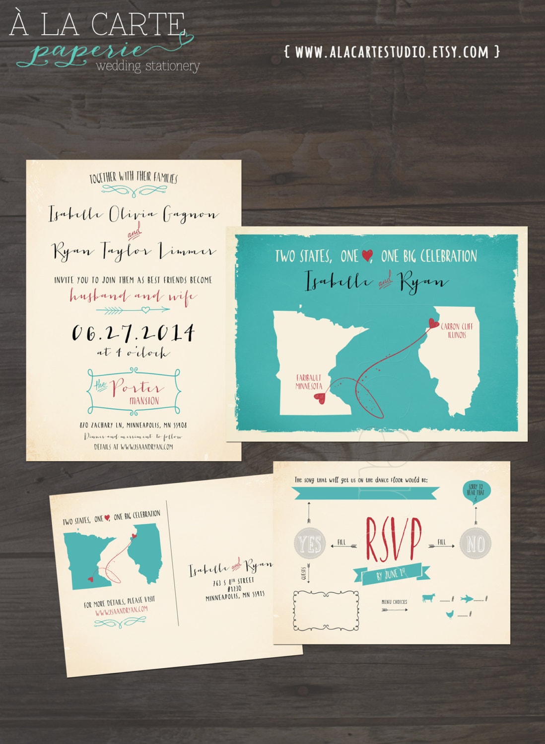 Destination wedding invitation USA Two States One Love One Big