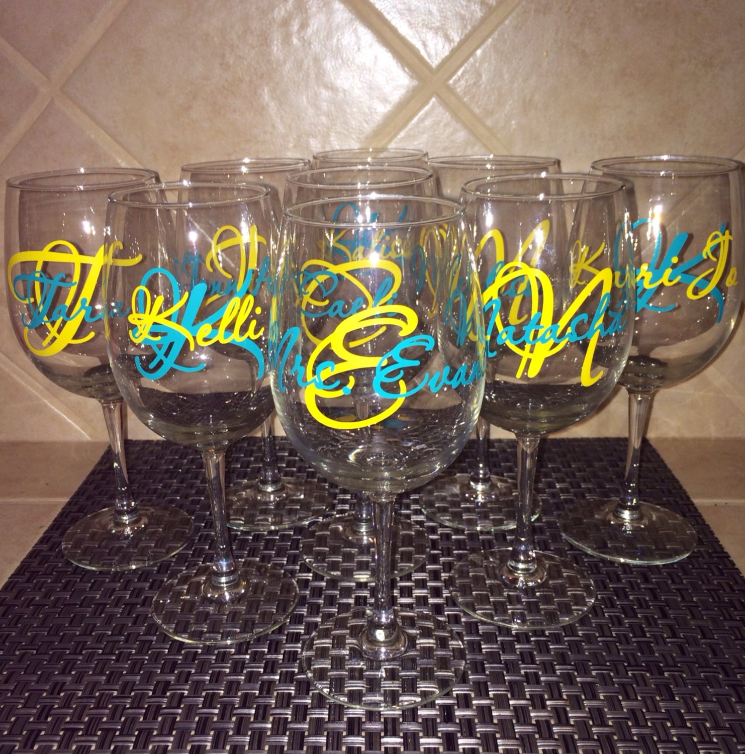 Custom Monogram Vinyl Wine Glass Decals Bridal Party