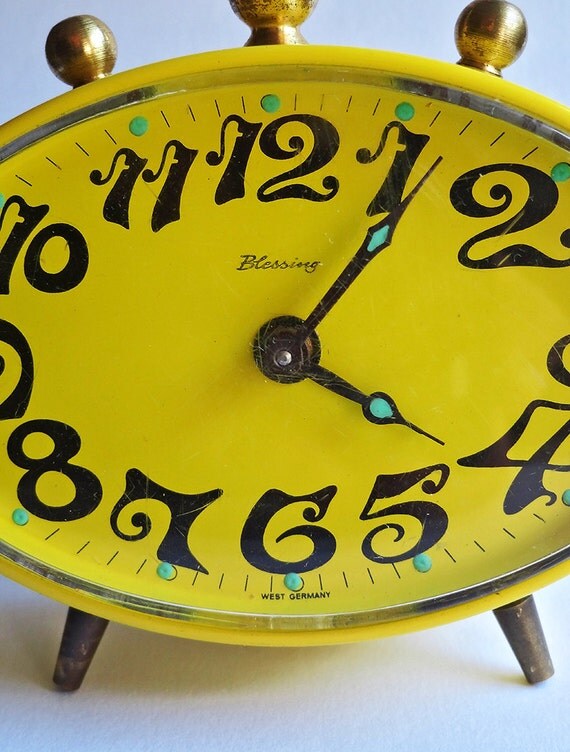 German Alarm Clock Vintage Mid Century Alarm Working Yellow