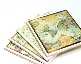 Coasters set of 4, Old World Maps, Maps Coasters, Travel coasters