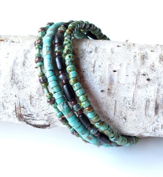 Beaded bracelet stack turquoise & brown beads