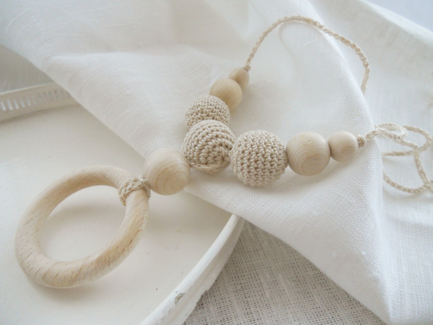Nursing necklace Breastfeeding jewelry Crochet wood necklace