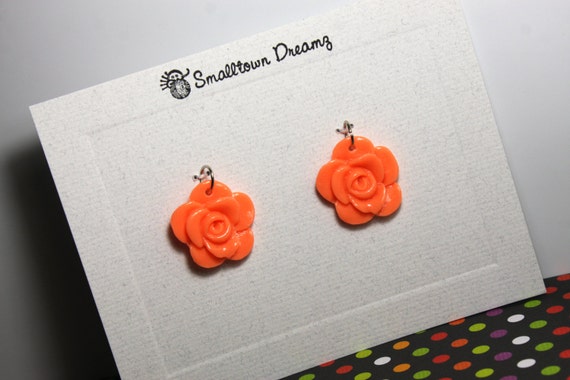Glow in the Dark Orange  Blended Mix Polymer Clay Pendants/Charms(Set of 2)