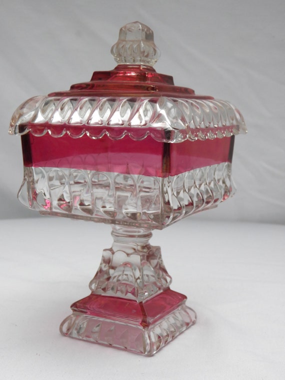 Vintage Indiana Glass Ruby Red Flash Covered Square Pedestal
