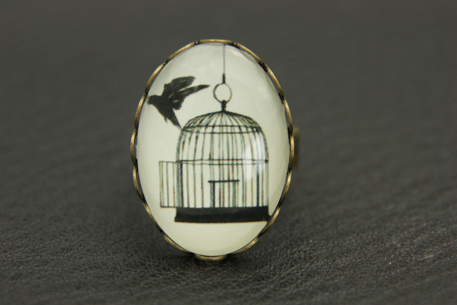 Ring cage and bird 1825B by BEATAREN on Etsy