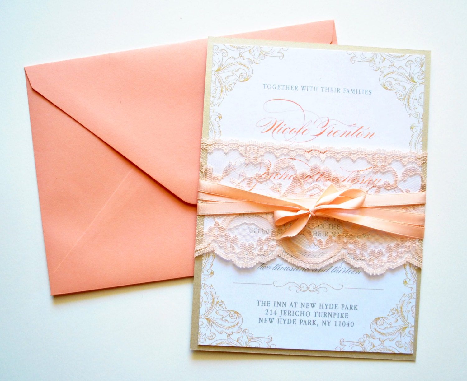 Peach Wedding Invitation Wedding Invitations Lace Rustic