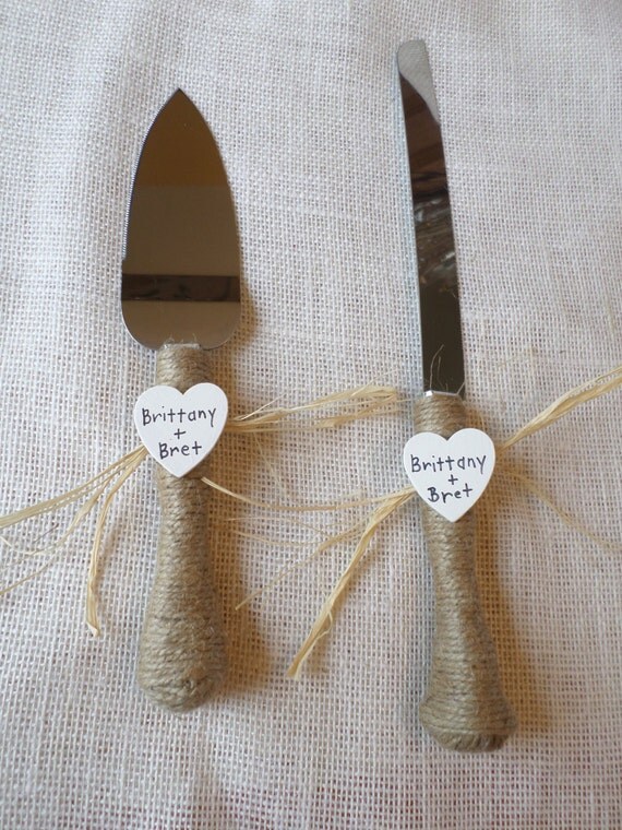 Items similar to Wedding Twine Jute Cake Serving Set Knife Personalized