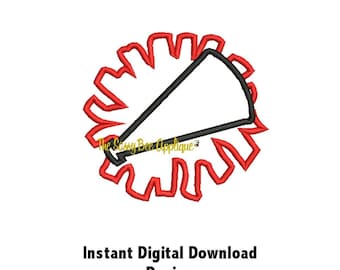 DD Pom Pom Megaphone Applique - Machine Embroidery Design - 3 Sizes - Instant Download