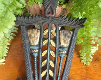 Vintage Black Cast Iron Trivet Brooms and Heart Made by J. Z. H. in 1951 No. 10