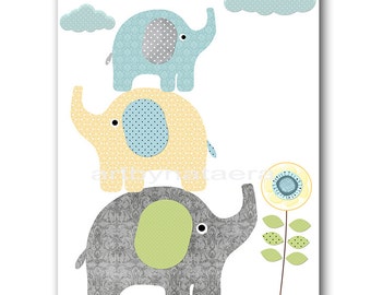 Kids Wall Art Elephant Nursery Baby Nursery Art Decor Baby Boy Nursery Kids Art Baby Room Decor Nursery Print Boy Print Blue Grey