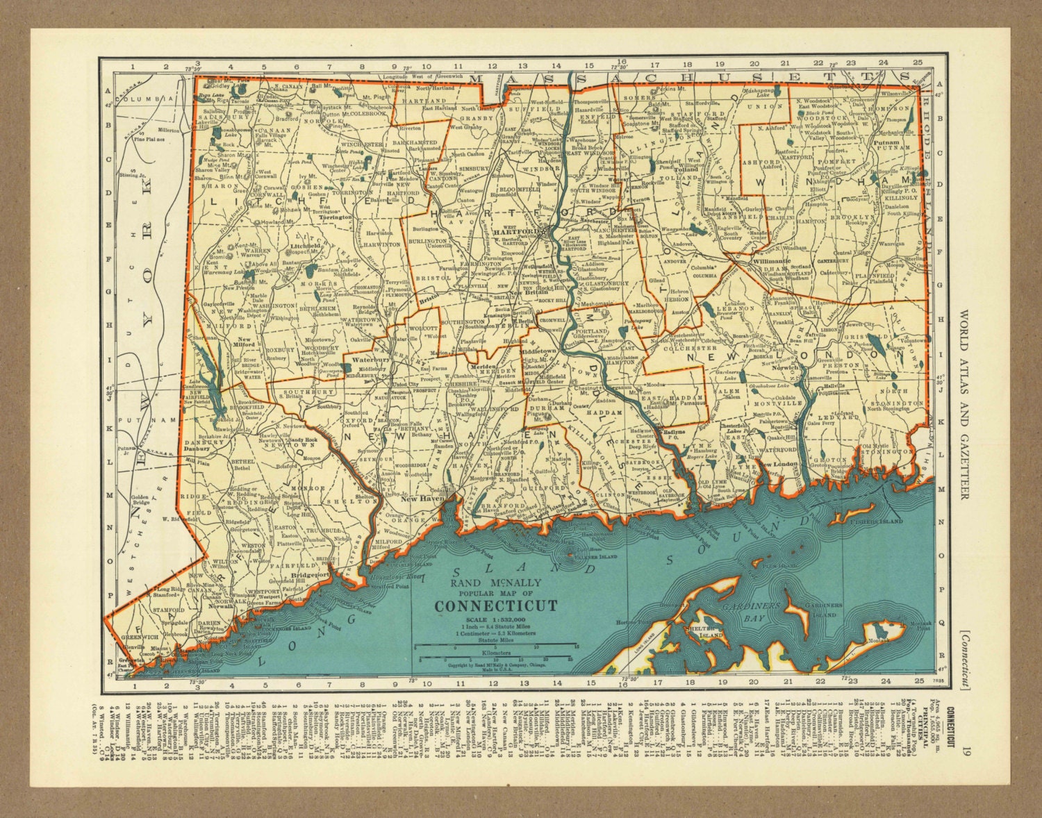 Vintage map of Connecticut from 1936 Antique by placesintimemaps