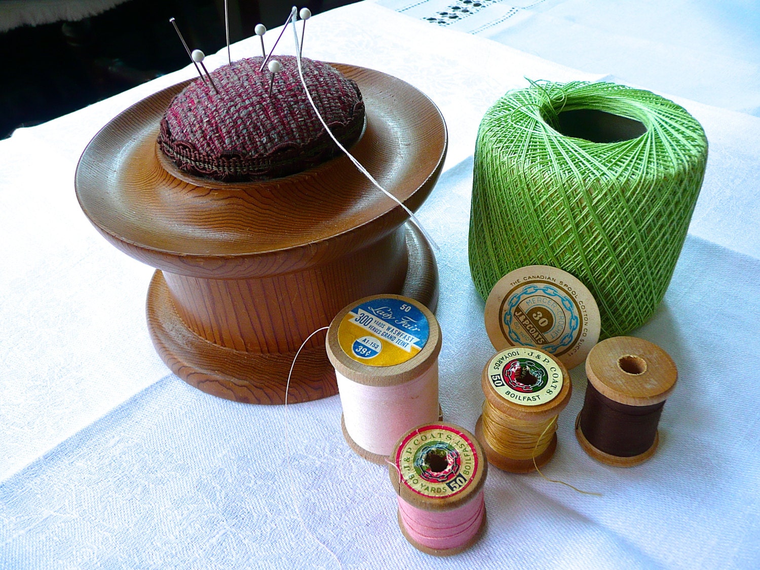 Antique Sewing Accessory Wooden Treen Pincushion Wooden