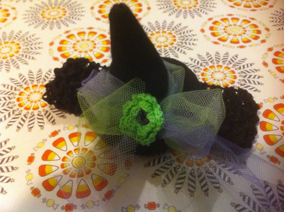 tiny witch hat rinestones on headband netting