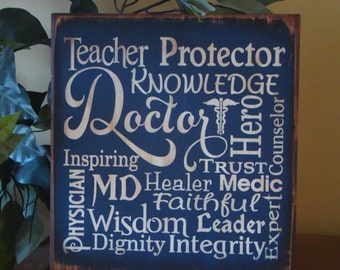 Doctor Physician Typography Wooden Primitive Sign