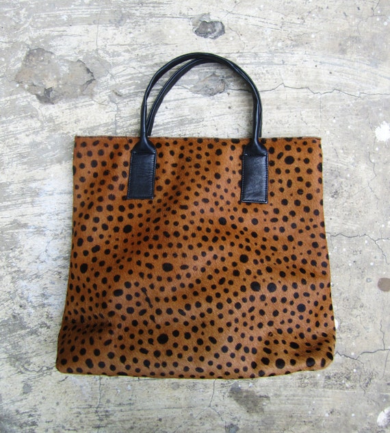 SAMPLE SALE Leopard Print Calf Hair Bucket Tote Leather by linmade