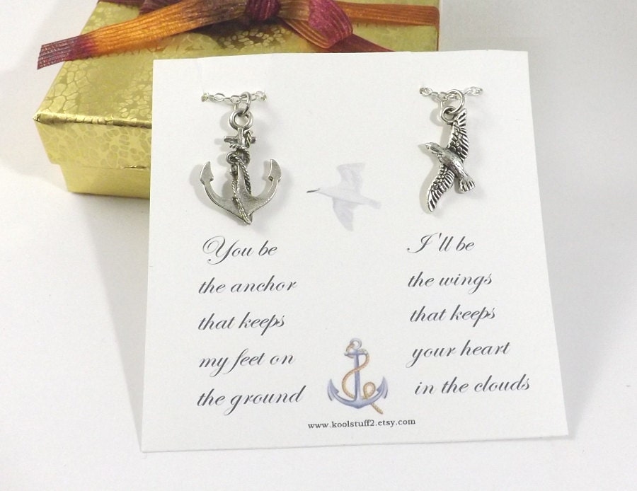 2 Couples Anchor and Wing Necklaces You Be The Anchor