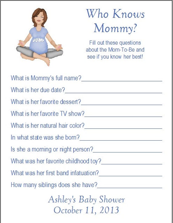 24 Personalized WHO KNOWS MOMMY Baby Shower Game
