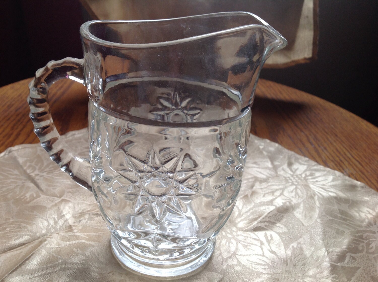 Vintage Cut Glass Small Pitcher/Creamer Has Ribbed Handle Haute Juice