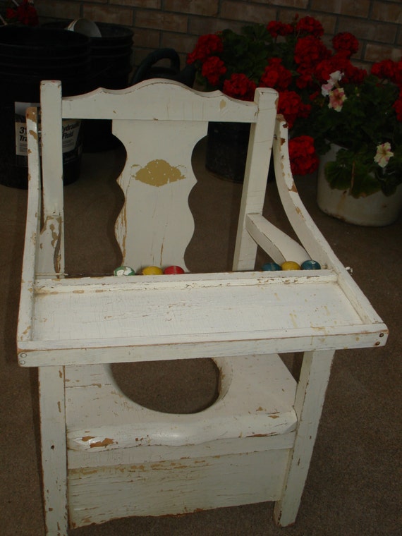 Vintage Child's Wooden Potty Chair with Tray Free Ship