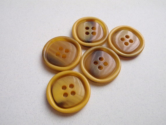5 Yellow Rimmed Brown Centered Buttons 22 by CherryOakButtons