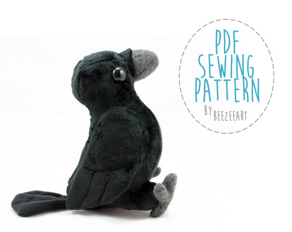 crow plush raven plush bird stuffed animal sewing by beezeeart