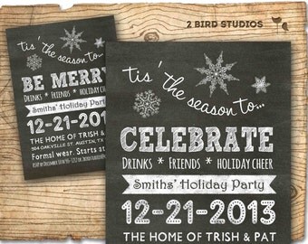 Christmas party invitation - holiday party invitation - Holiday party invite - chalkboard invitation - eat drink be merry
