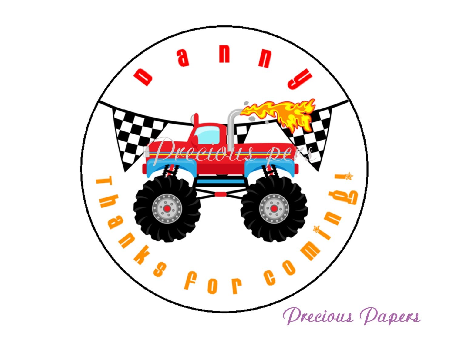 20 Personalized Monster Truck favor Stickers monster truck