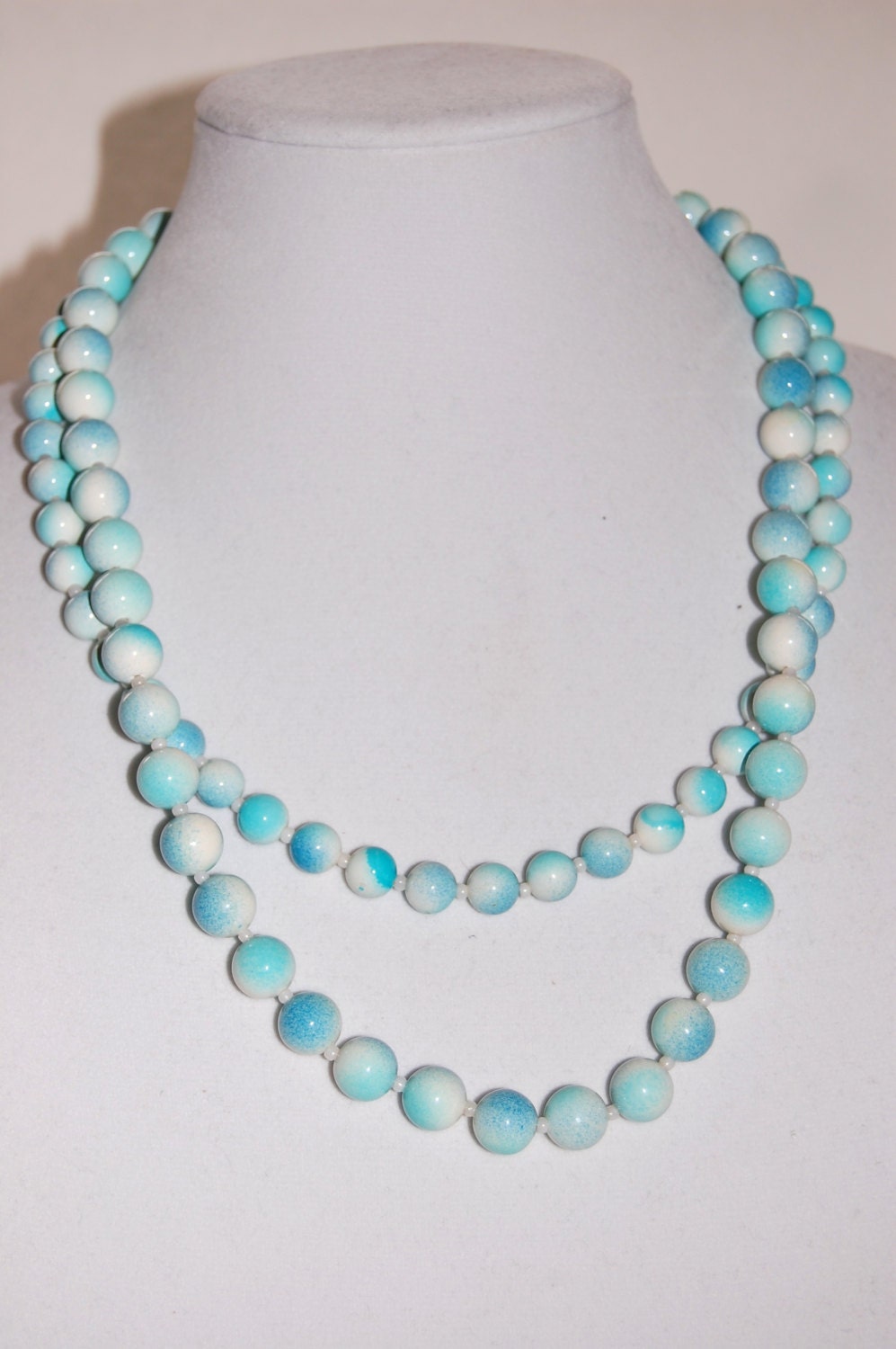 SALE Vintage 1960's Blue Beaded Necklace Layered