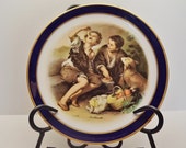 Echt Cobalt Inglasur Collector's Plate - Older Golden Crown E&R Marking - Two Boys Eating Pie