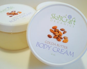 Natural Cocoa Butter Body Butter / Chocolate Body Cream Moisturizing Body Lotion - Organic Cocoa Butter - Coconut & Jojoba Oils 4 oz.