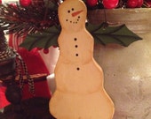 Primitive Holly Snowman Angel Wood Christmas Ornament