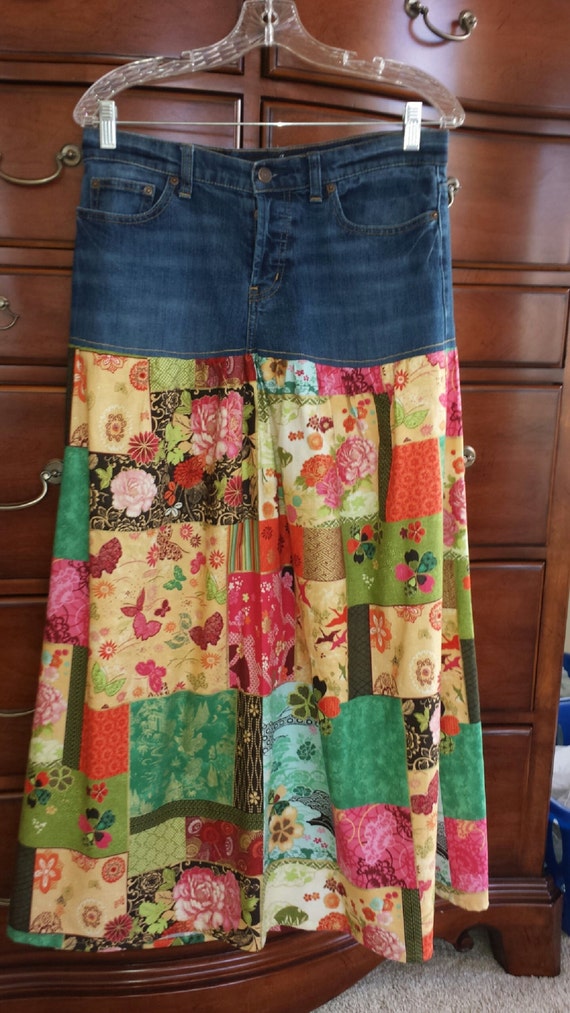 Women's Long upcycled denim skirt