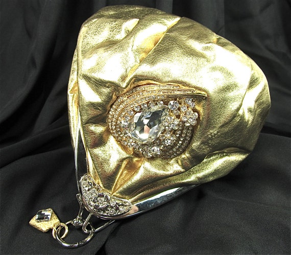 Gold Metallic Crystal Bridal Clutch, Wedding Purse, Evening Bag
