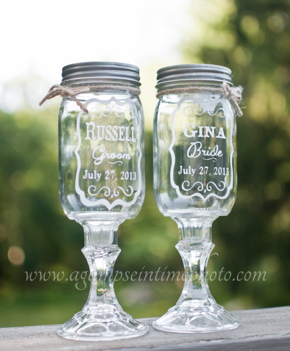 Custom Etched Set Of 2 Redneck Wine Glasses 16oz Mason Jar