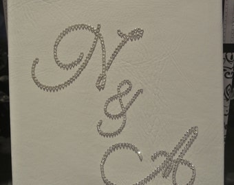Handmade Leather Wedding Guest Book, Swarovski Crystals